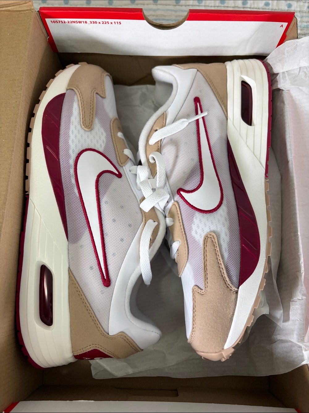 LIMITED TIME New Nike Men’s Air Max 1 White / Tan / Burgundy Sneakers